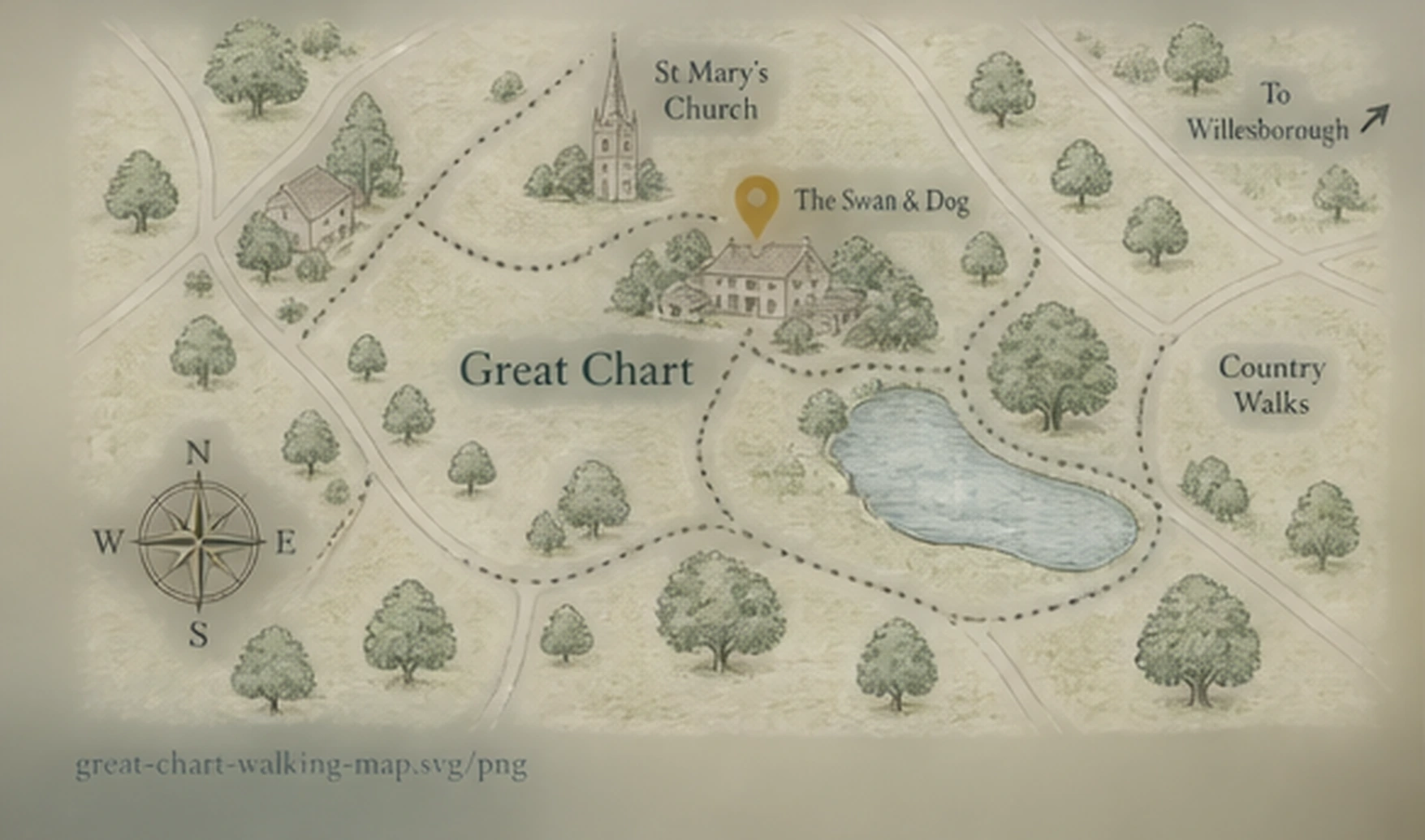 Illustrated walking map of Great Chart
